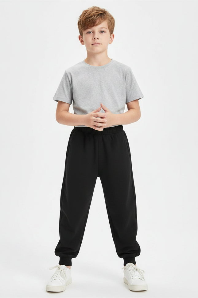 Pantalon Parachute Noir Ample Coton Enfant Basique - Molleton