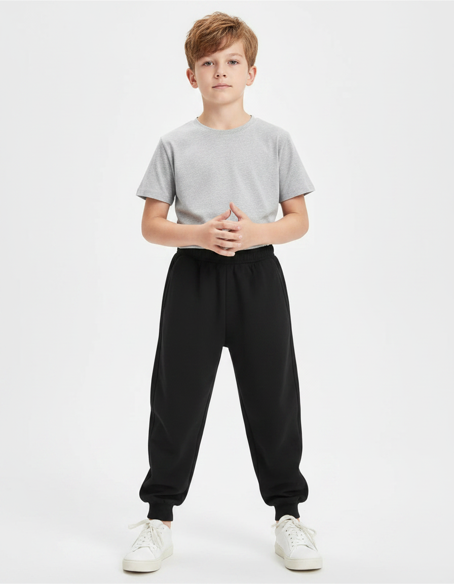 Pantalon Parachute Noir Ample Coton Enfant Basique - Molleton