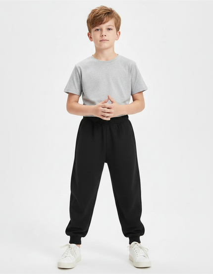 Pantalon Parachute Noir Ample Coton Enfant Basique - Molleton