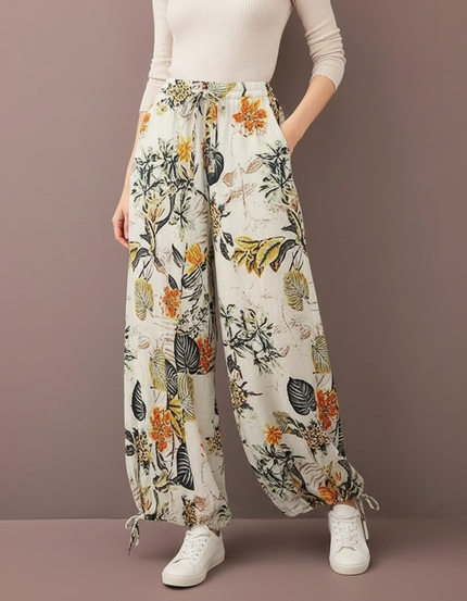 Pantalon Parachute Floral Imprimé Bohème Fluide Femme - Lin