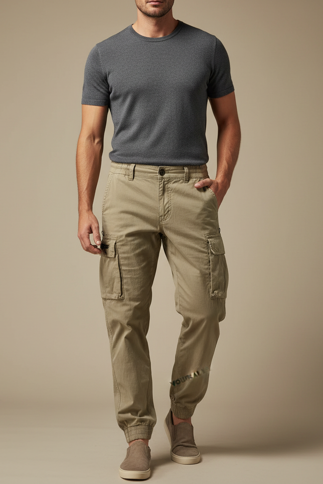 Pantalon Parachute Kaki Cargo Cordon Jogger Casual - Coton