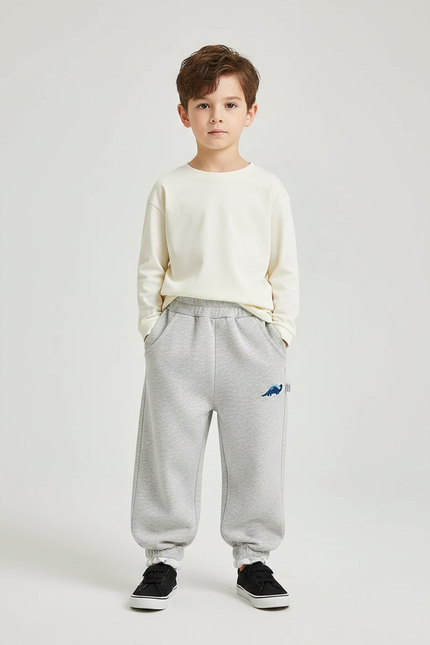 Pantalon Parachute Gris Ample Molleton Brodé Enfant