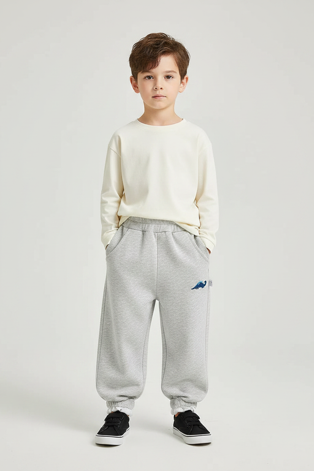 Pantalon Parachute Gris Ample Molleton Brodé Enfant