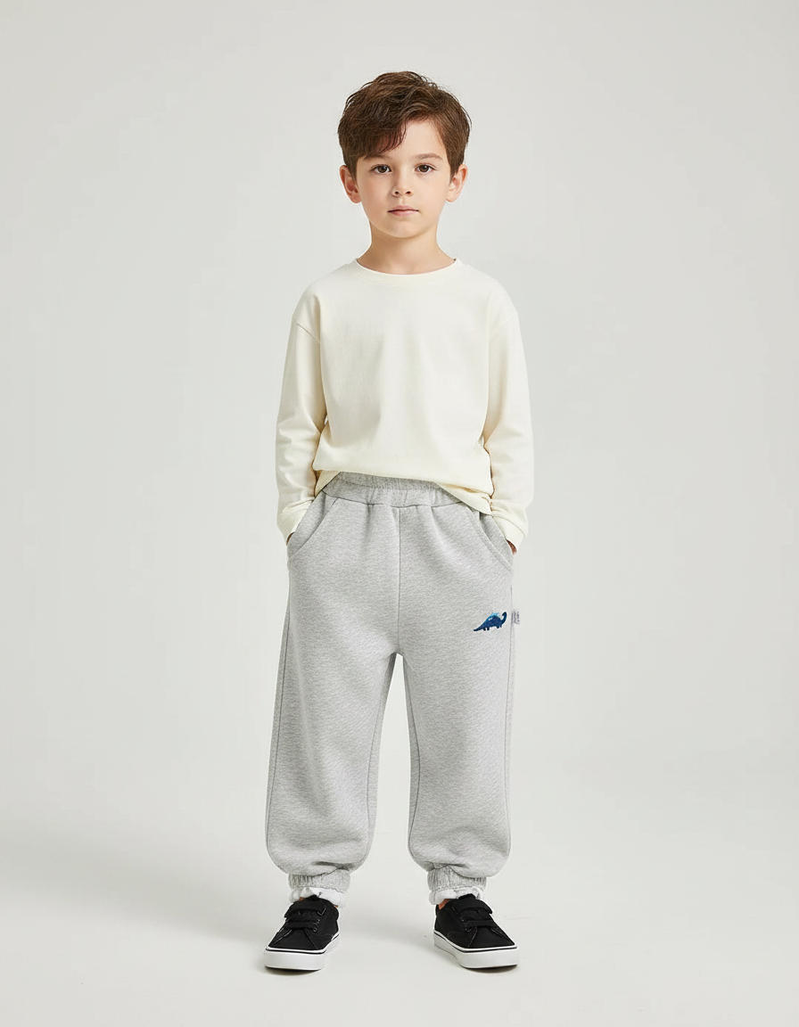 Pantalon Parachute Gris Ample Molleton Brodé Enfant