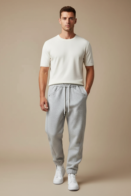 Pantalon Parachute Gris Molleton Ample Décontracté Homme