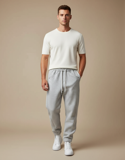 Pantalon Parachute Gris Molleton Ample Décontracté Homme