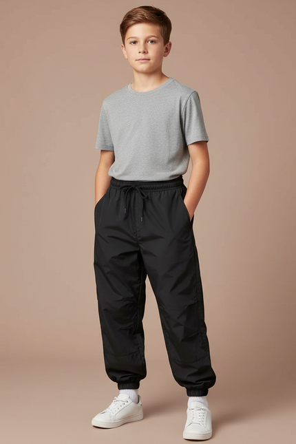 Pantalon Parachute Noir Ample Décontracté Unisexe - Polyester