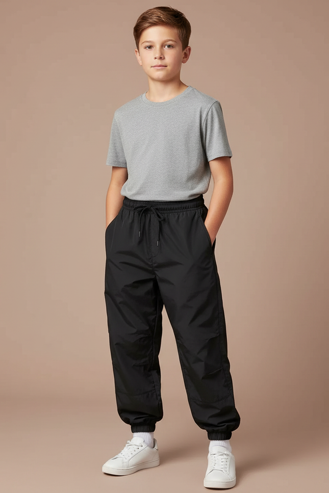 Pantalon Parachute Noir Ample Décontracté Unisexe - Polyester