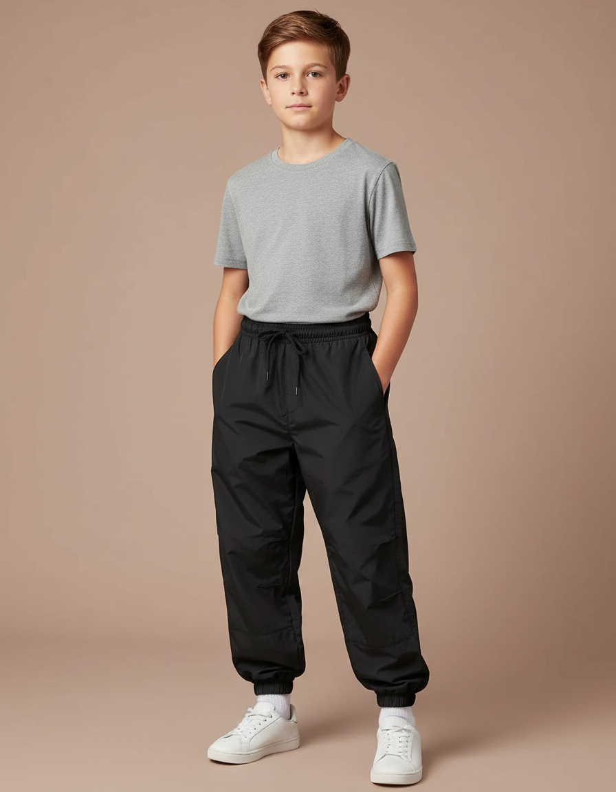 Pantalon Parachute Noir Ample Décontracté Unisexe - Polyester