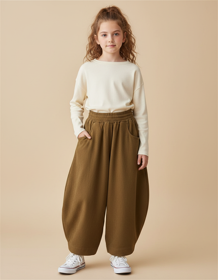 Pantalon Parachute Kaki Ample Confortable Enfant Coton - Molleton