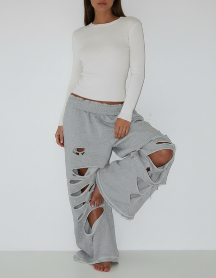 Pantalon Parachute Gris Ample Détruit Décontracté Femme - Molleton