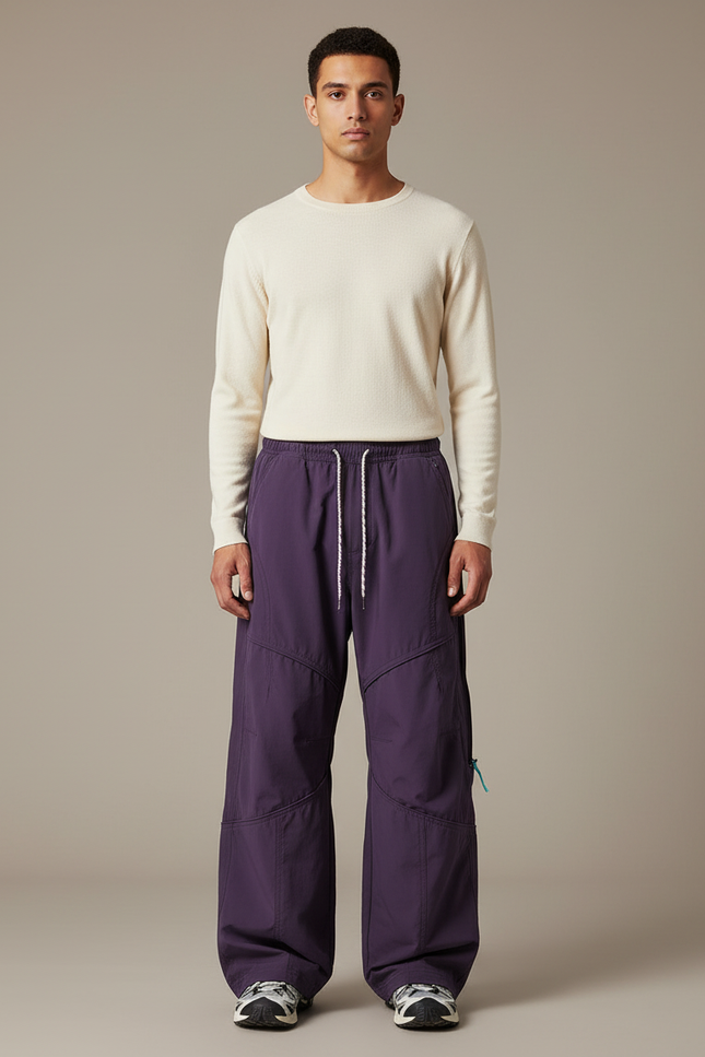 Pantalon Parachute Violet Ample Décontracté Homme Cordon Large - Polyester