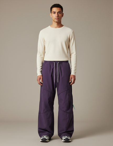 Pantalon Parachute Violet Ample Décontracté Homme Cordon Large - Polyester