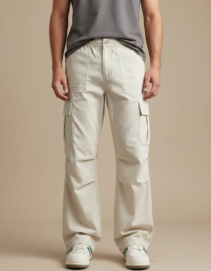 Pantalon Parachute Beige Cargo Ample Coton Homme