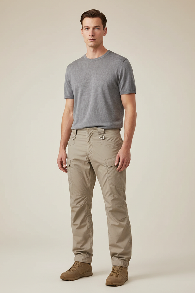 Pantalon Parachute Beige Cargo Multi-poches Homme - Polyester
