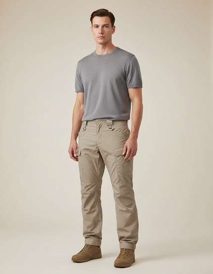 Pantalon Parachute Beige Cargo Multi-poches Homme - Polyester