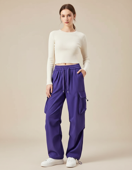 Pantalon Parachute Violet Ample Cargo Fluide Femme - Polyester