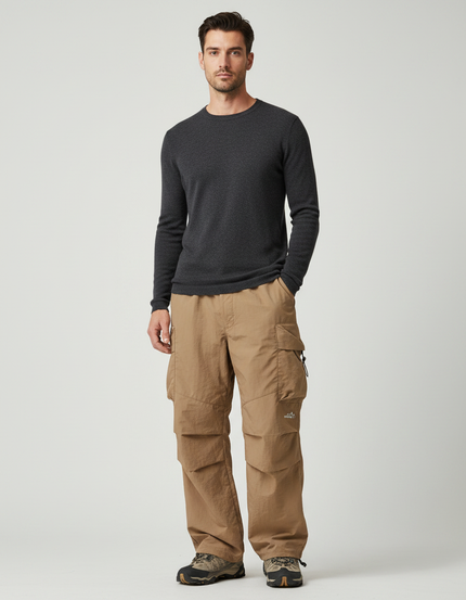 Pantalon Parachute Beige Cargo Ample Outdoor Homme - Polyester
