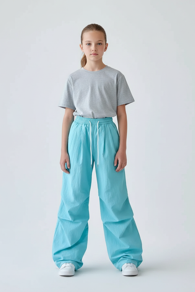 Pantalon Parachute Bleu Ciel Ample Fluide Enfant Cordon - Polyester