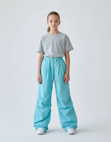 Pantalon Parachute Bleu Ciel Ample Fluide Enfant Cordon - Polyester