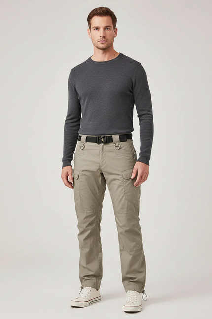 Pantalon Parachute Kaki Cargo Homme Léger Décontracté Multi-poches - Polyester