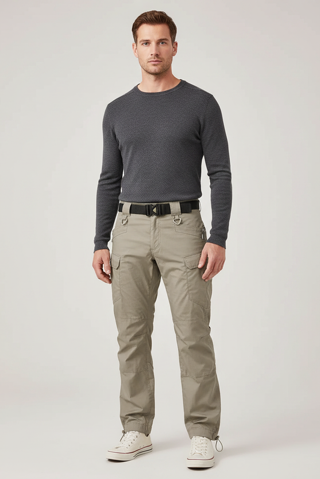 Pantalon Parachute Kaki Cargo Homme Léger Décontracté Multi-poches - Polyester