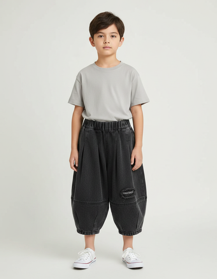 Pantalon Parachute Noir Denim Ample Garçon Décontracté - Jean
