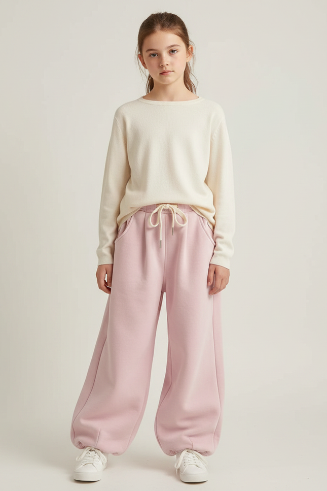 Pantalon Parachute Rose Ample Molletonné Enfant Cordon