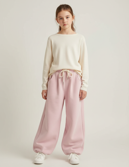Pantalon Parachute Rose Ample Molletonné Enfant Cordon