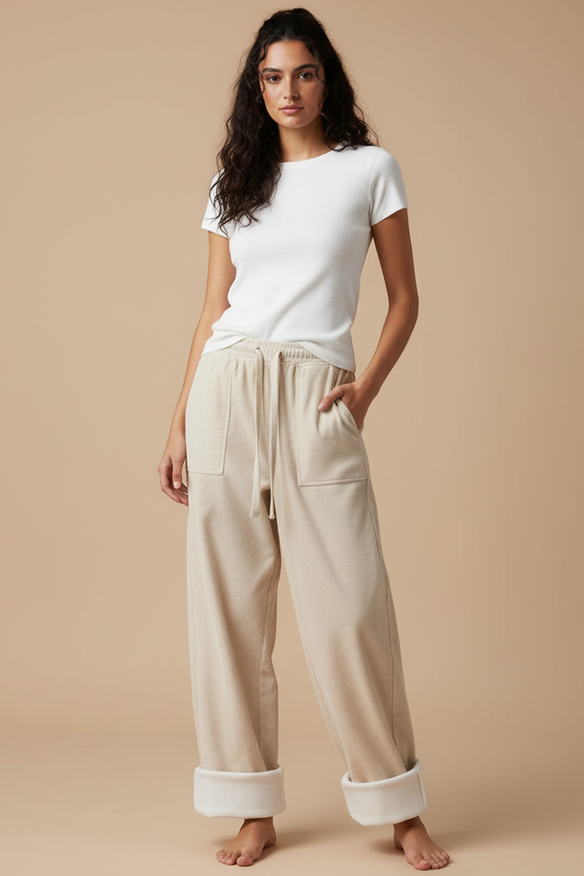 Pantalon Parachute Femme Beige Large - Cordé