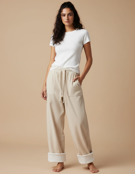 Pantalon Parachute Femme Beige Large - Cordé