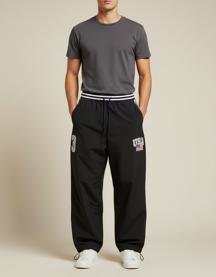 Pantalon Parachute Noir Ample Sport Homme USA - Polyester