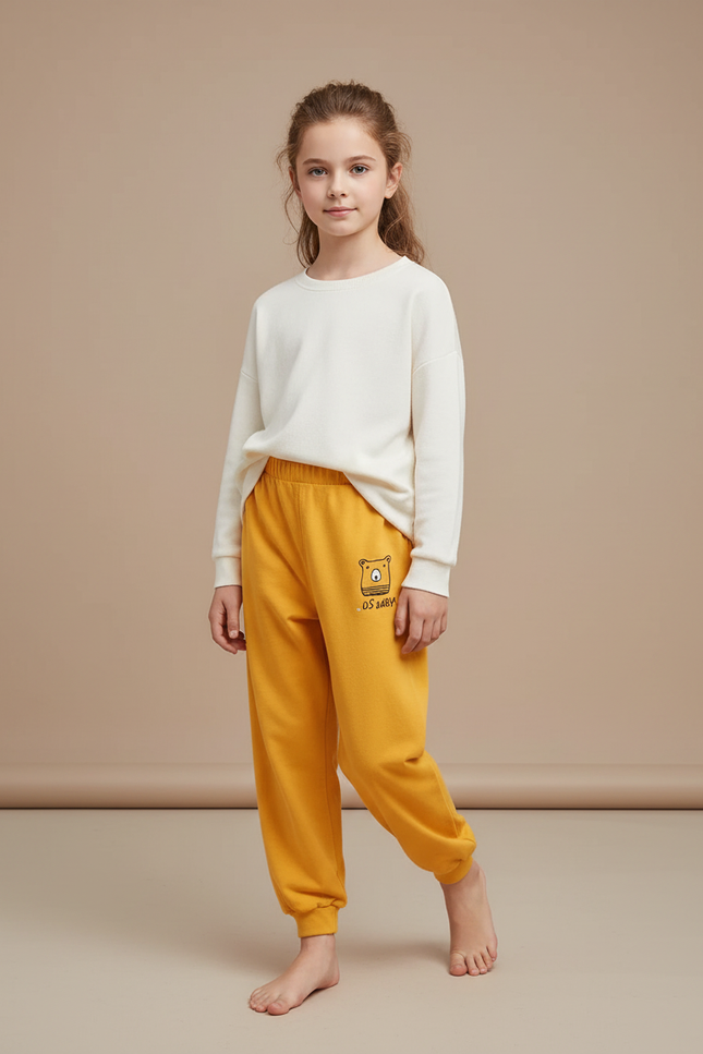 Pantalon Parachute Jaune Molleton Ours Enfant Décontracté