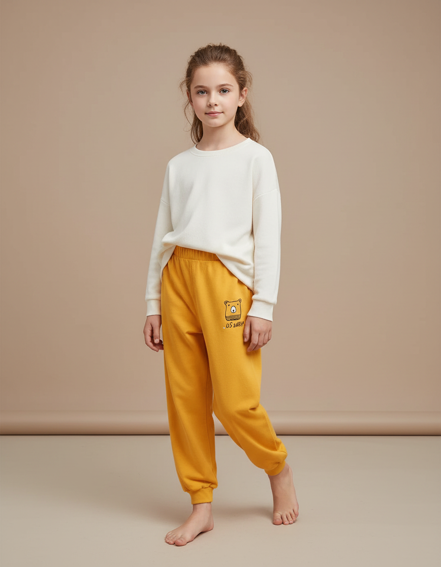 Pantalon Parachute Jaune Molleton Ours Enfant Décontracté