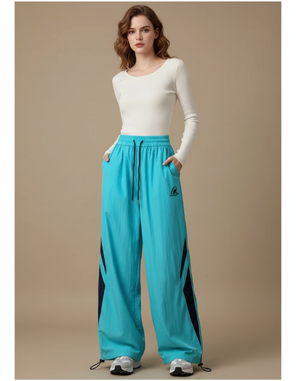 Pantalon Parachute Bleu Ample Décontracté Femme Sport - Polyester