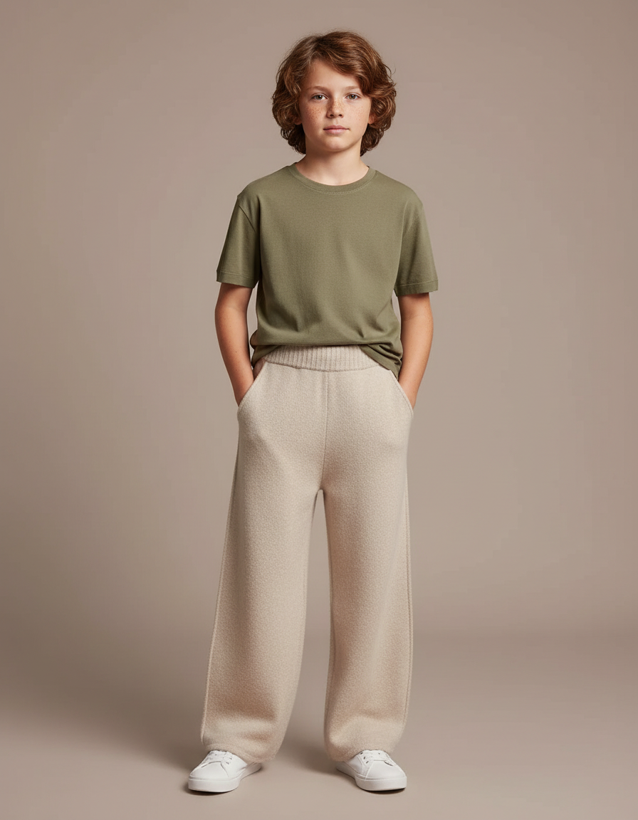 Pantalon Parachute Beige Laine Tricoté Ample Garçon - Maille