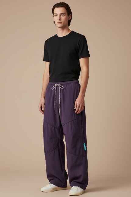 Pantalon Parachute Violet Ample Décontracté Homme Cordon - Polyester