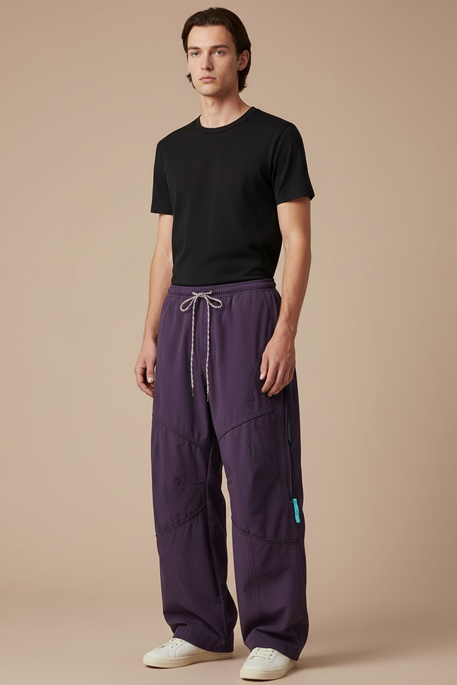 Pantalon Parachute Violet Ample Décontracté Homme Cordon - Polyester