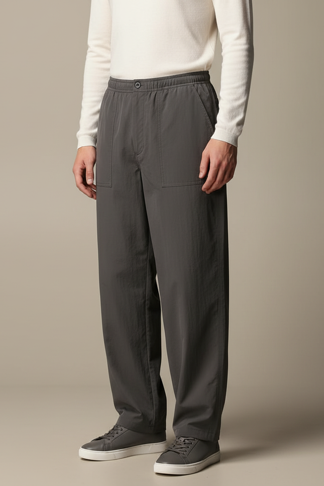 Pantalon Parachute Gris Ample Décontracté Homme - Polyester