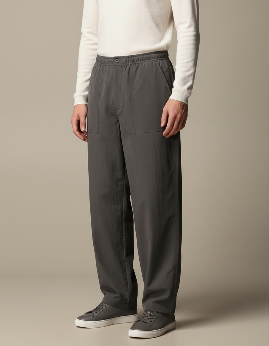 Pantalon Parachute Gris Ample Décontracté Homme - Polyester