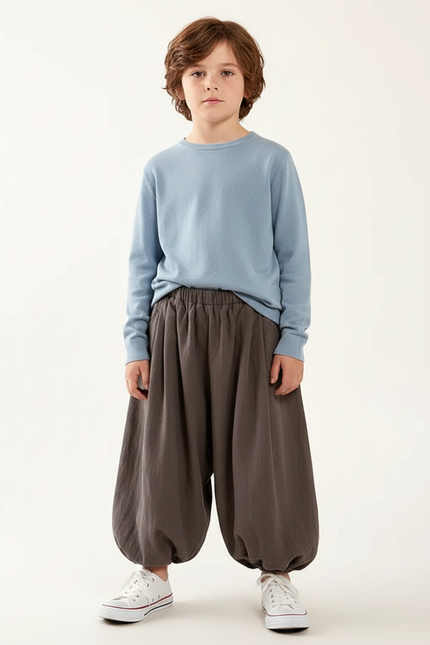 Pantalon Parachute Gris Ample Coton Enfant Garçon