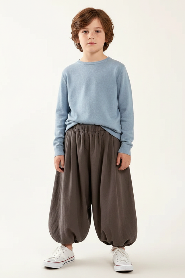 Pantalon Parachute Gris Ample Coton Enfant Garçon