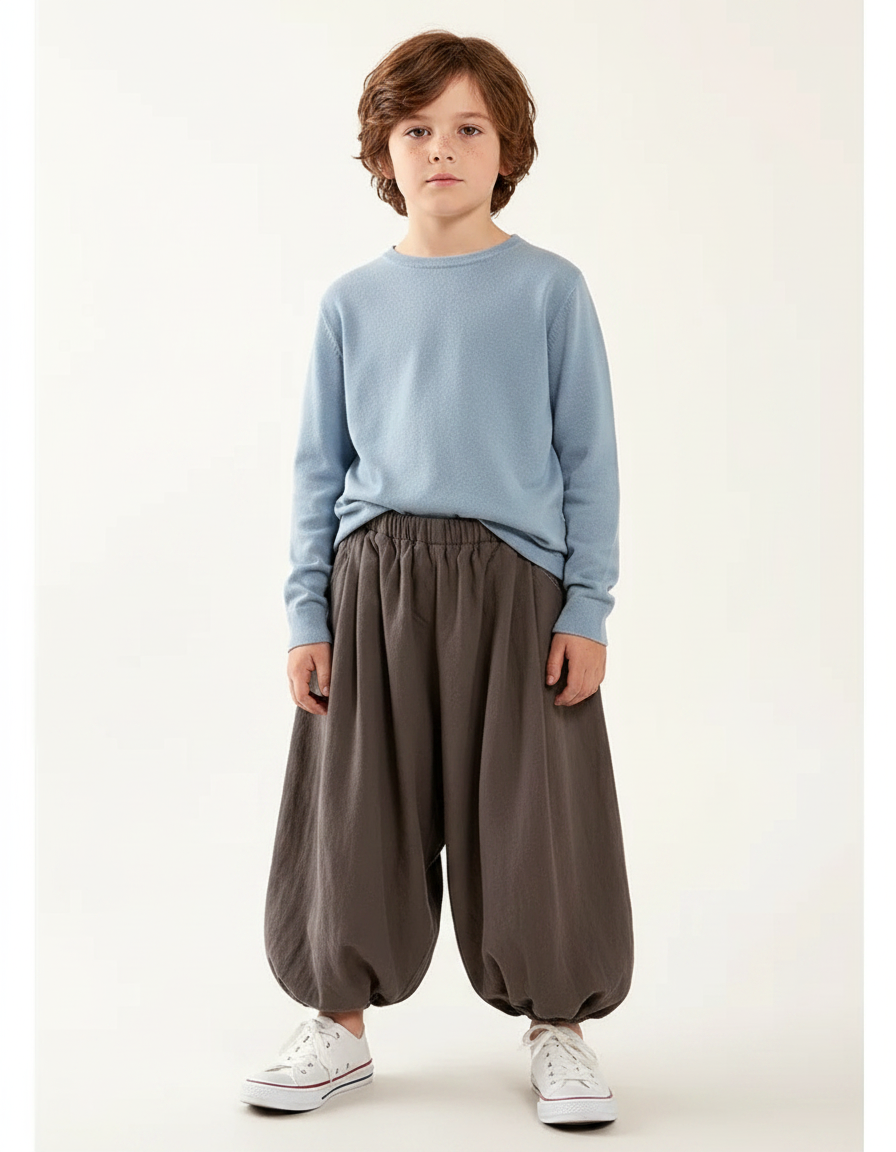 Pantalon Parachute Gris Ample Coton Enfant Garçon
