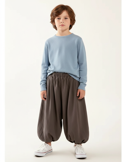 Pantalon Parachute Gris Ample Coton Enfant Garçon