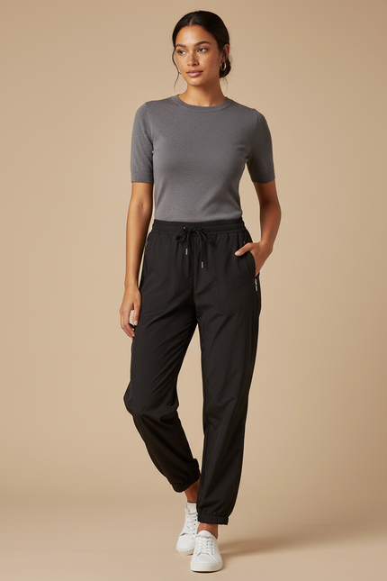 Pantalon Parachute Noir Fluide Décontracté Cordon - Polyester