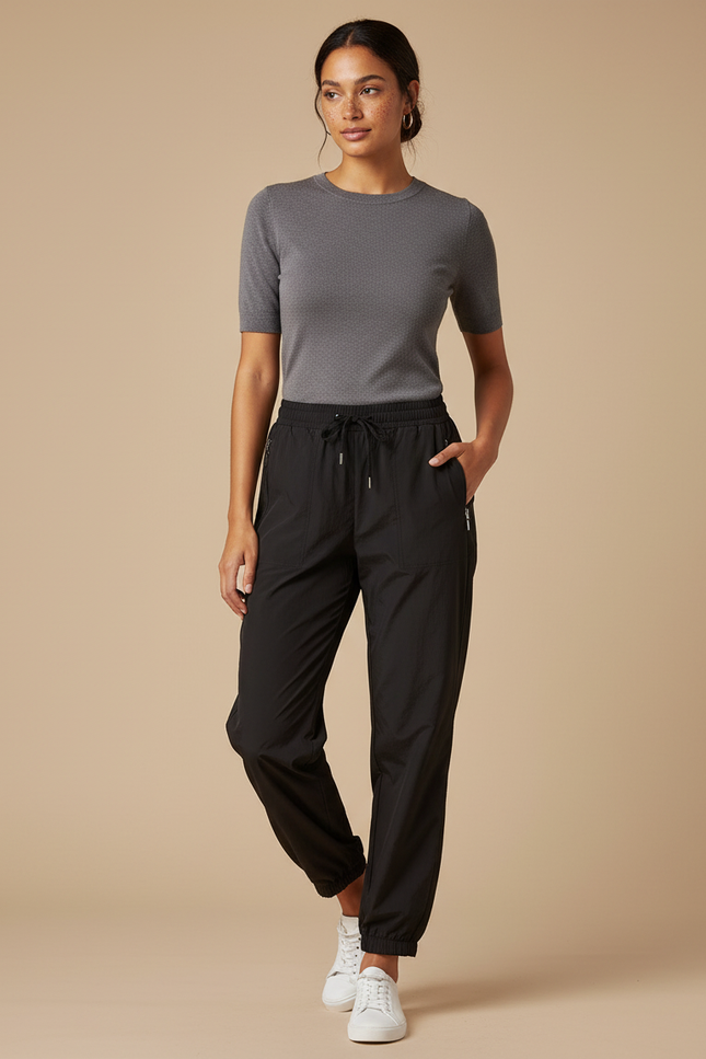 Pantalon Parachute Noir Fluide Décontracté Cordon - Polyester