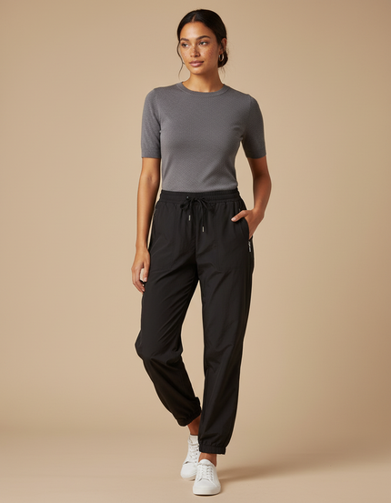 Pantalon Parachute Noir Fluide Décontracté Cordon - Polyester