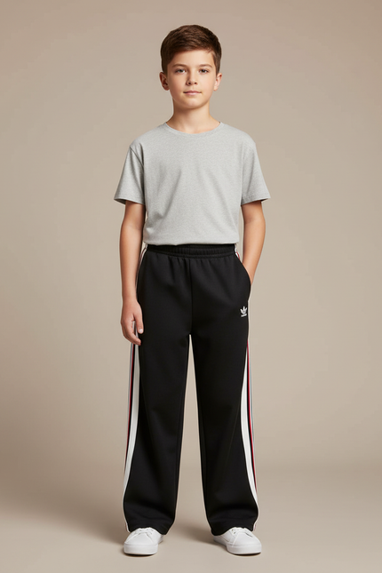 Pantalon Parachute Noir Ample Sportif Garçon Bandes - Polyester