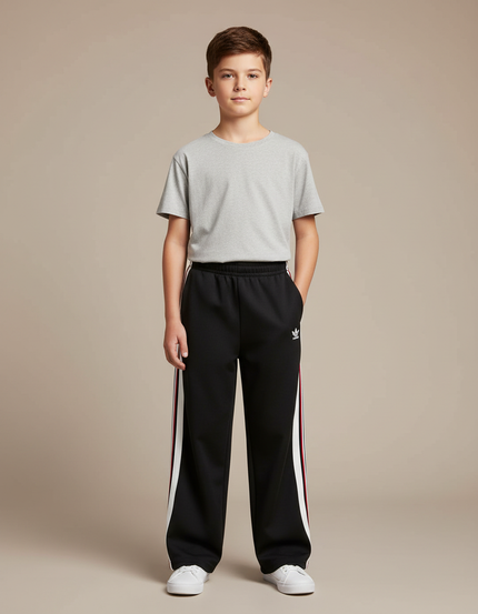 Pantalon Parachute Noir Ample Sportif Garçon Bandes - Polyester