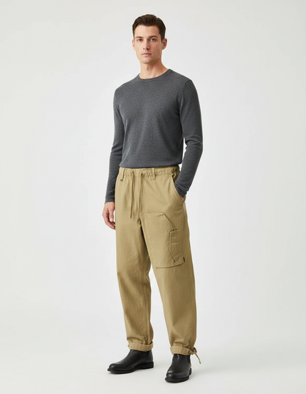 Pantalon Parachute Beige Ample Coton Homme Cargo